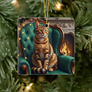 Elegant Abyssinsk Katt Kunglig Holiday Porträtt Ko Julgransprydnad Keramik