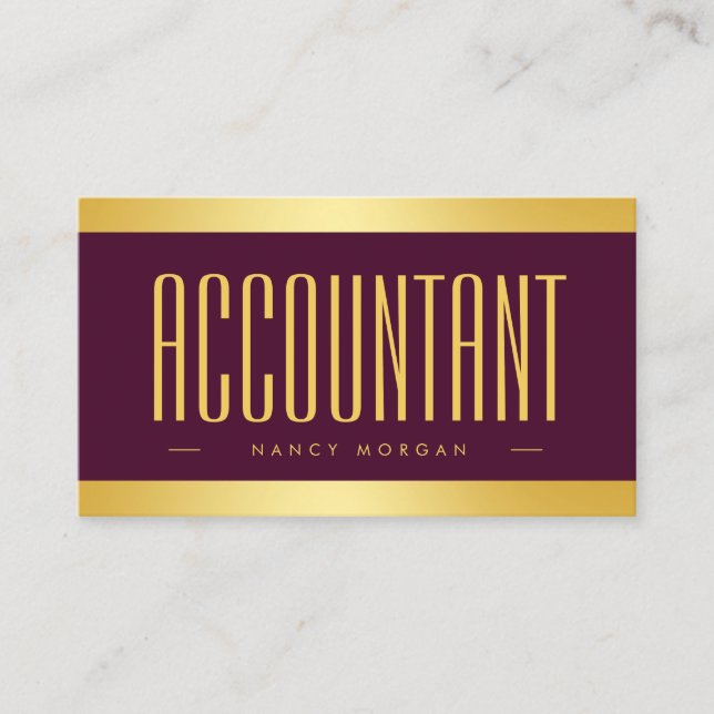 Elegant Accountant Burgundy och Guld Visitkort (Framsida)