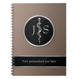 Elegant ädel stav av Asclepius medicinsk silver Anteckningsbok
