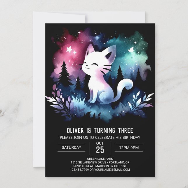 Elegant Adsible Cat Birthday Inbjudningar (Framsida)