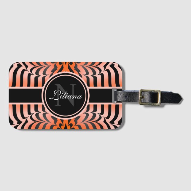 Elegant Aesthetic Orange & Black Tiger Skin Print Bagagebricka (Framsida horisontal)