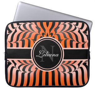 Elegant Aesthetic Orange & Black Tiger Skin Print Laptop Fodral
