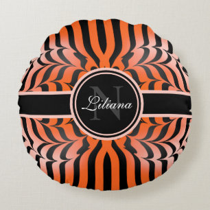 Elegant Aesthetic Orange & Black Tiger Skin Print Rund Kudde
