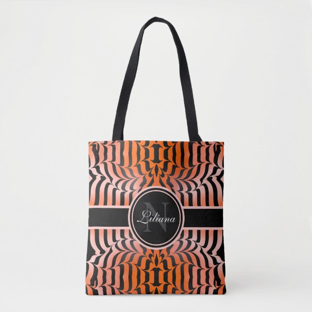 Elegant Aesthetic Orange & Black Tiger Skin Print Tygkasse (Framsida)