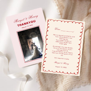 Elegant Aesthetic Red Modern Bröllop Photo Tack Kort