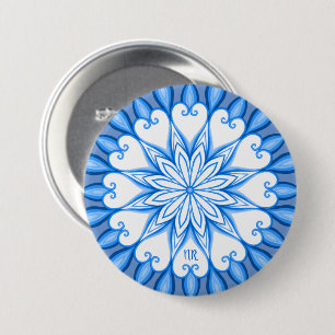 Elegant Aesthetic White & Blue Mandala Monogrammed Knapp