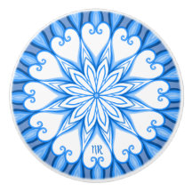 Elegant Aesthetic White & Blue Mandala Monogrammed