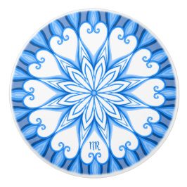 Elegant Aesthetic White & Blue Mandala Monogrammed Knopp