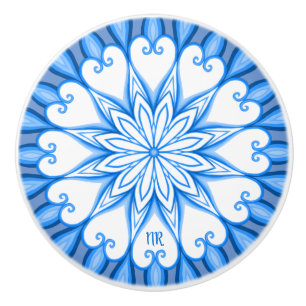 Elegant Aesthetic White & Blue Mandala Monogrammed Knopp