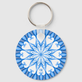 Elegant Aesthetic White & Blue Mandala Monogrammed Nyckelring
