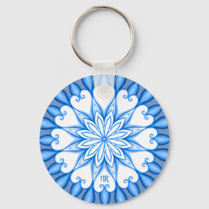 Elegant Aesthetic White & Blue Mandala Monogrammed Nyckelring