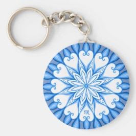 Elegant Aesthetic White & Blue Mandala Monogrammed Nyckelring