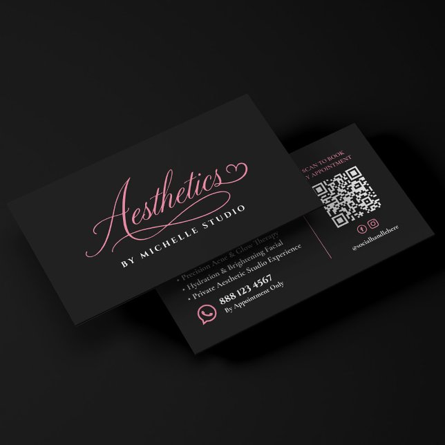 Elegant Aesthetics Script Svart Rosa Estetiker Visitkort (Elegant Aesthetics Script Black Pink Esthetician Business Card
)