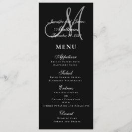Elegant Affair Black White Script Monogram Bröllop Meny