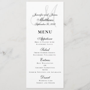 Elegant Affair Black White Script Monogram Bröllop Meny