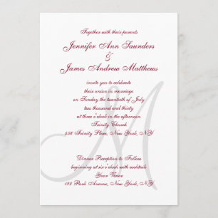 Elegant Affair Burgundy Grått Monogrammed Bröllop Inbjudningar