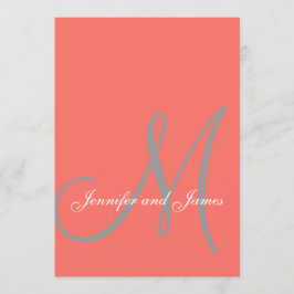 Elegant Affair Coral Grått Monogram Bröllop Inbjudningar
