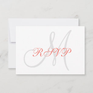 Elegant Affair Coral Grått Monogram Bröllop OSA Kort