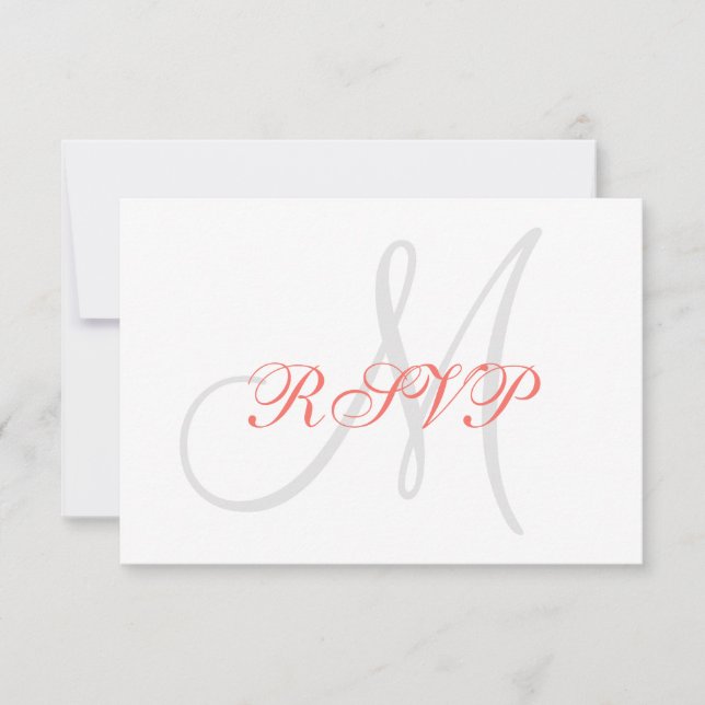 Elegant Affair Coral Grått Monogram Bröllop OSA Kort (Framsida)
