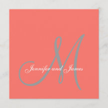 Elegant Affair Coral Grått Script Monogram Bröllop