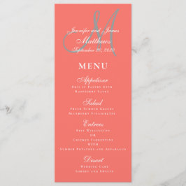 Elegant Affair Coral Grått Script Monogram Bröllop Meny