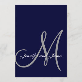 Elegant Affair Navy Blue Grått Initial Bröllop Inbjudningar