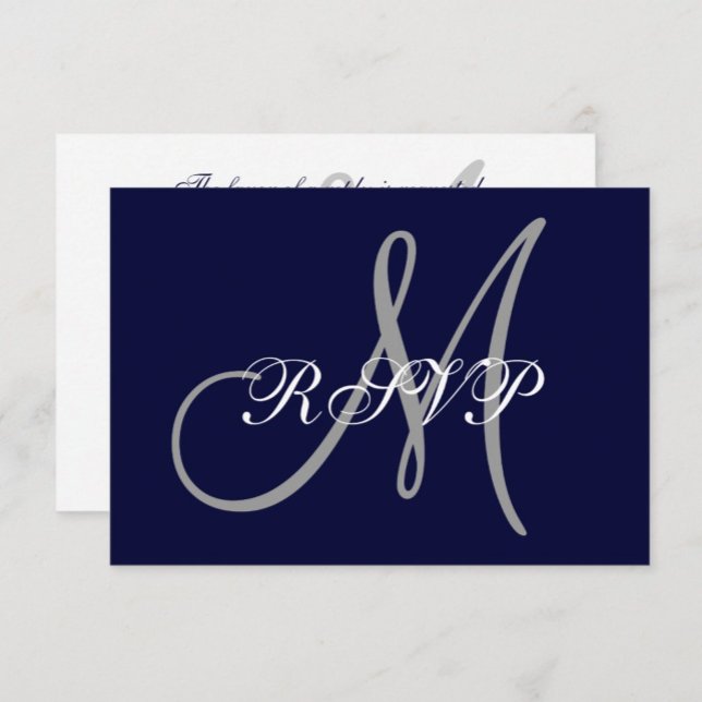 Elegant Affair Navy Blue Grått Initial Bröllop OSA Kort (Skapare uppladdad)