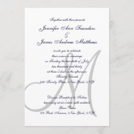 Elegant Affair Navy Blue Grått Monogrammed Bröllop Inbjudningar