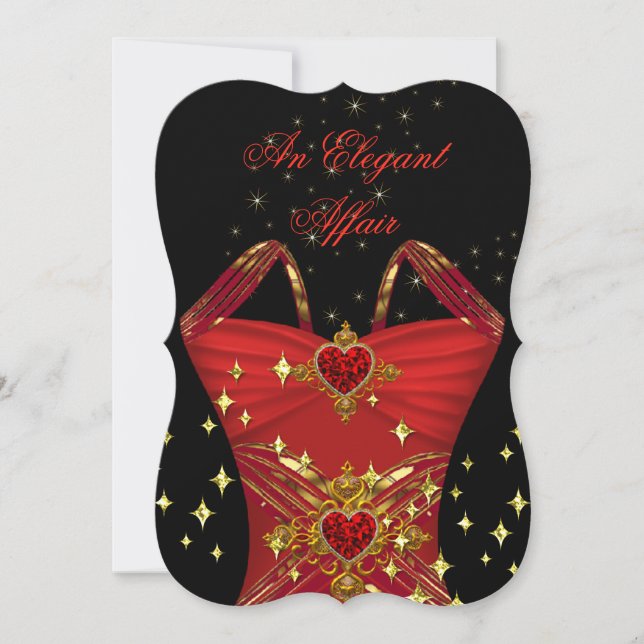 Elegant Affair Red Dress Black Guld Birthday 2 Inbjudningar (Framsida)