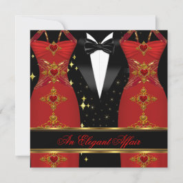 Elegant Affair Red Dress Black Tie Guld Birthday 3 Inbjudningar