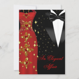 Elegant Affair Red Dress Black Tie Guld Birthday Inbjudningar
