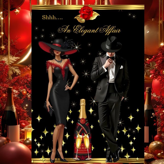 Elegant Affair Red Dress Tuxedo Guld Birthday Inbjudningar (Skapare uppladdad)