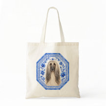 Elegant Afghanhund Totebag | Blå och vit chino