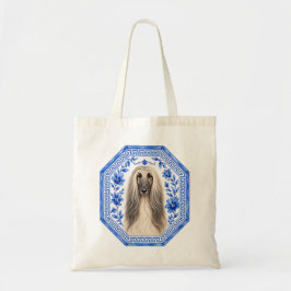 Elegant Afghanhund Totebag | Blå och vit chino Tygkasse