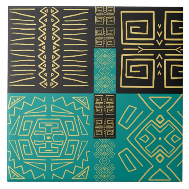Elegant African Tribal Geometric Mönster Kakelplatta (Framsidan)