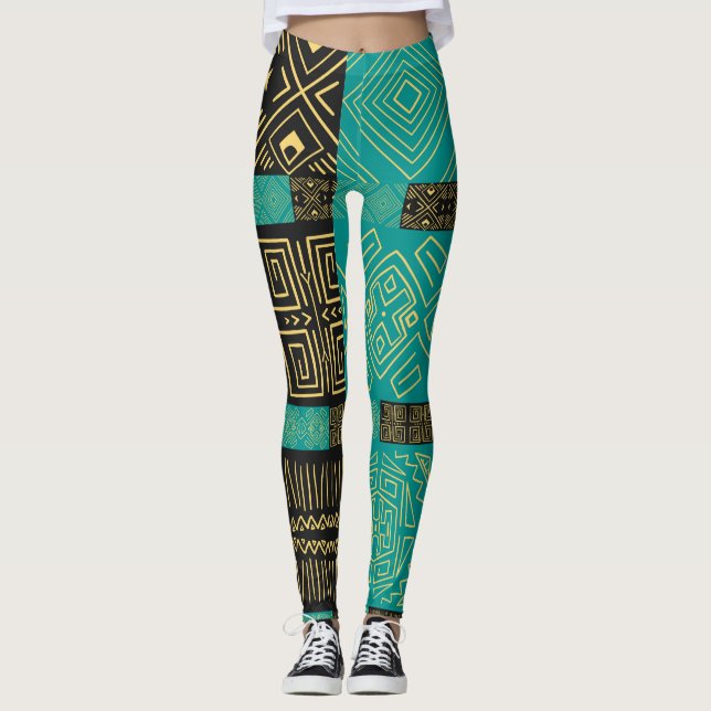 Elegant African Tribal Geometric Mönster Leggings (Framsida)