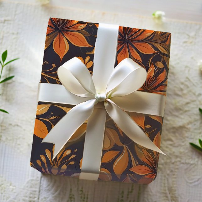 Elegant Afrikansk Blommigt vid den botaniska Orang Presentpapper (Elegant Botanical Orange Gold Floral African Wrapping Paper)