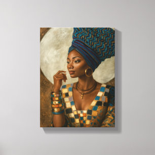 Elegant Afrikansk kvinna med blå huvudbonad Canvastryck