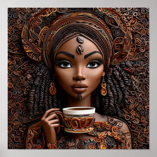 ☕ Elegant afrikansk kvinnas kaffemoment livsstil Poster