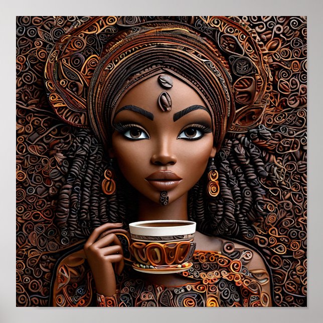 ☕ Elegant afrikansk kvinnas kaffemoment livsstil Poster (Framsidan)