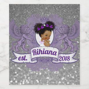 Elegant Afrikas Lila Princess Silver Glitter Vinflaska Etikett