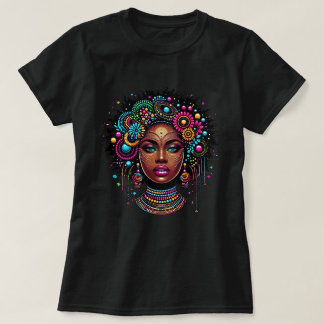 Elegant Afro American Black Girl med Bling T Shirt (Design framsida)