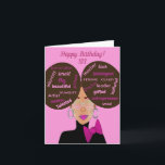 Elegant Afro American Sister Birthday Card Kort<br><div class="desc">Det här unika födelsedagskortet har en afrikansk amerikansk flicka med två afro puffs och ord art. Skicka ett hjärtligt kort till din syster som uttrycker exakt vad du vill säga.</div>