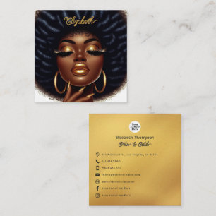 Elegant Afro Chic Hair & Nagel Salon Branding Fyrkantigt Visitkort