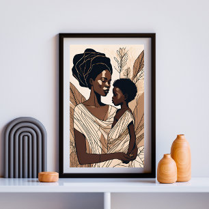 Elegant afro mor och son omfamning poster