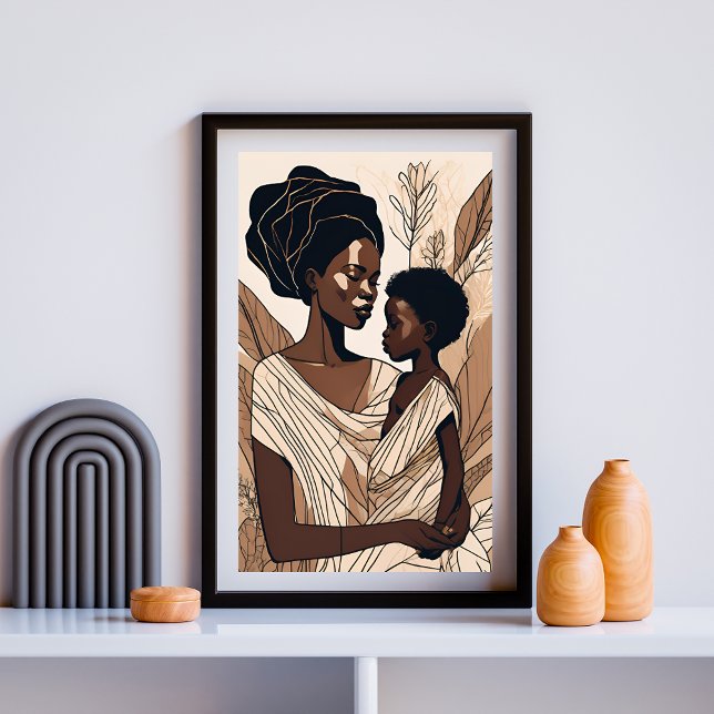 Elegant afro mor och son omfamning poster (Skapare uppladdad)
