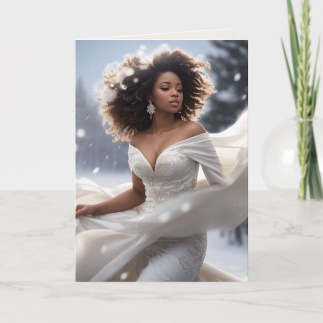 Elegant afroamerikansk diva snöig högtid  kort (Framsida)
