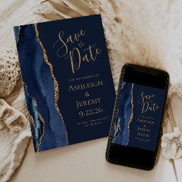 Elegant Agat Marinblå Guld Spara Datum Inbjudningar