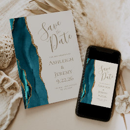 Elegant Agat Teal Guld Elfenben Spara Datum Inbjudningar