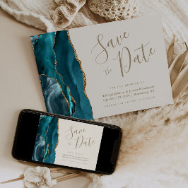 Elegant Agat Teal Guld Elfenben Spara Datum Inbjudningar